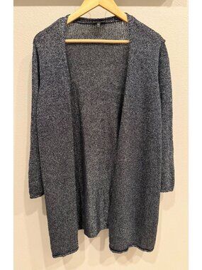 Eileen Fisher Linen Blend Knitted Cardigan Sweater Medium Long Sleeves Modern